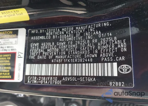 2014 Toyota Camry Xle from USA, damaged, VIN 4T4BF1FK1ER382448